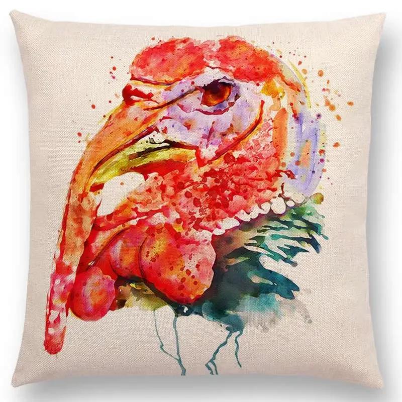 Watercolor Animals Cushion Cover Portrait Head Bighorn Lion Leopard Tiger Bear Eagle Horse Dogs  Home Sofa Throw Pillow Case
