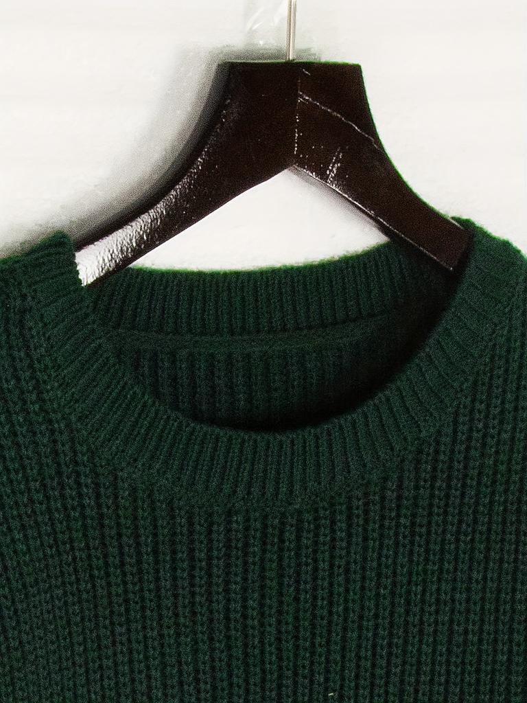 Høst og Vinter Dame Strikk Blussermermer Håndlaget Hul Blandet Farge Heklet Genser Rund Hals Pullover Topper