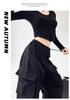 Women’s High Waist Wide Leg Windproof Cargo Pants - Black, Spring/Summer 2025 Collection