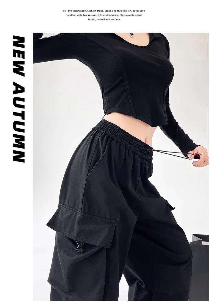 Women’s High Waist Wide Leg Windproof Cargo Pants - Black, Spring/Summer 2025 Collection