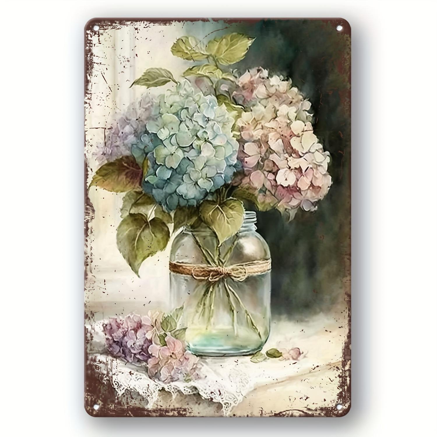 

Декоративна металева табличка з квітами гортензії у вінтажному стилі - Водонепроникна настінна табличка для дому, саду, фермерського будинку - Англійська мова 20x30cm（7.8x11.8inch）