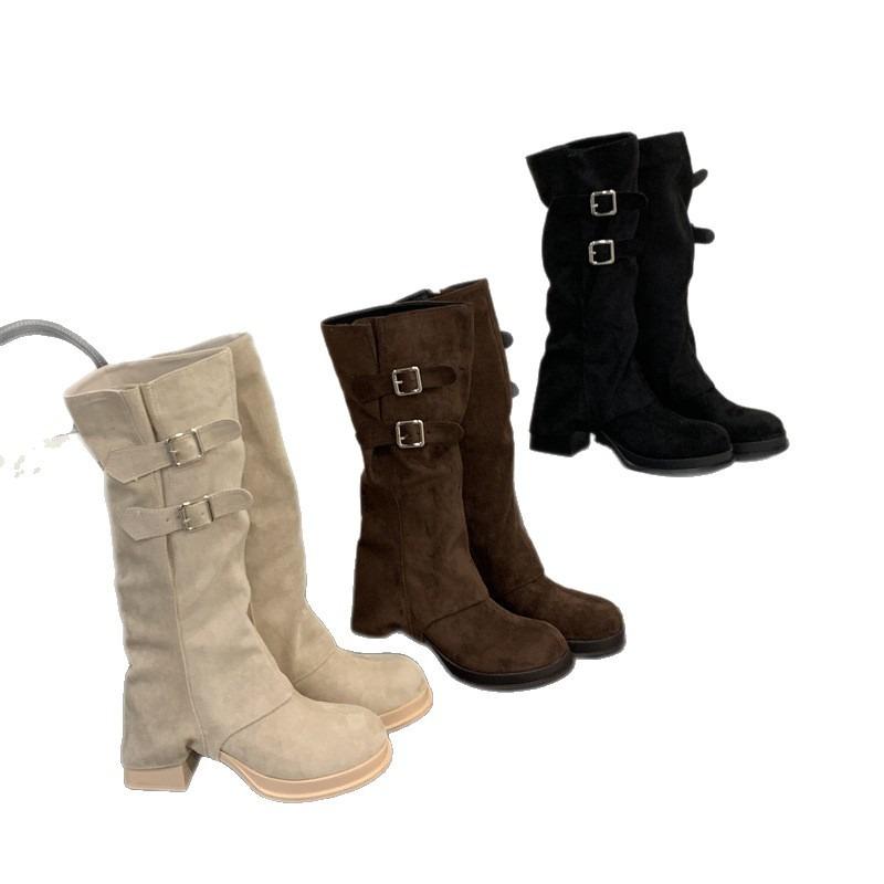 Boots Long Boots Women's Autumn and Winter New Thick Heel Suede Tall Women's Removable and Beautiful Two-wear Trouser Boots