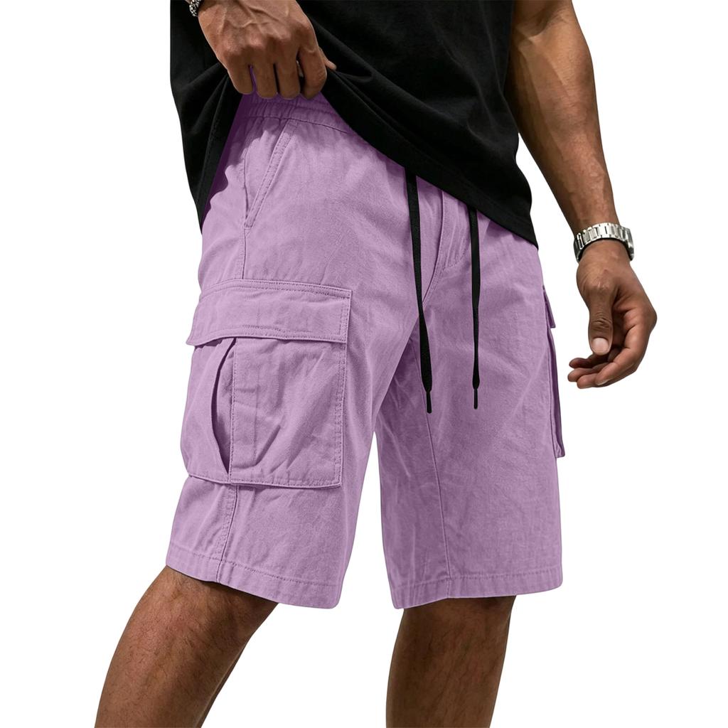 Mens Cargo Shorts Multi Pocket Drawstring Waist Relaxed Fit Workwear Style Casual Cotton Short Pants for Outdoor Activities