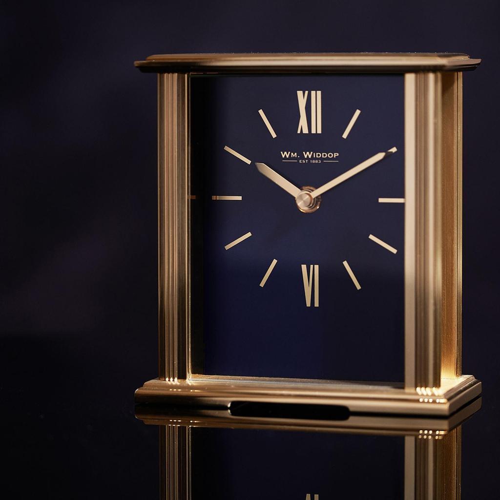 Wm.Widdop Gold Mantel Clock Navy Blue Dial