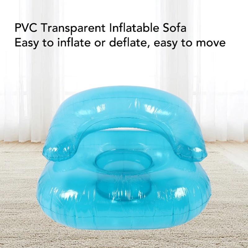 Inflatable Sofa PVC Transparent Ergonomic Blow Up Chair For Indoor Bedroom Balcony Outdoor Garden Pool Relaxation Blue