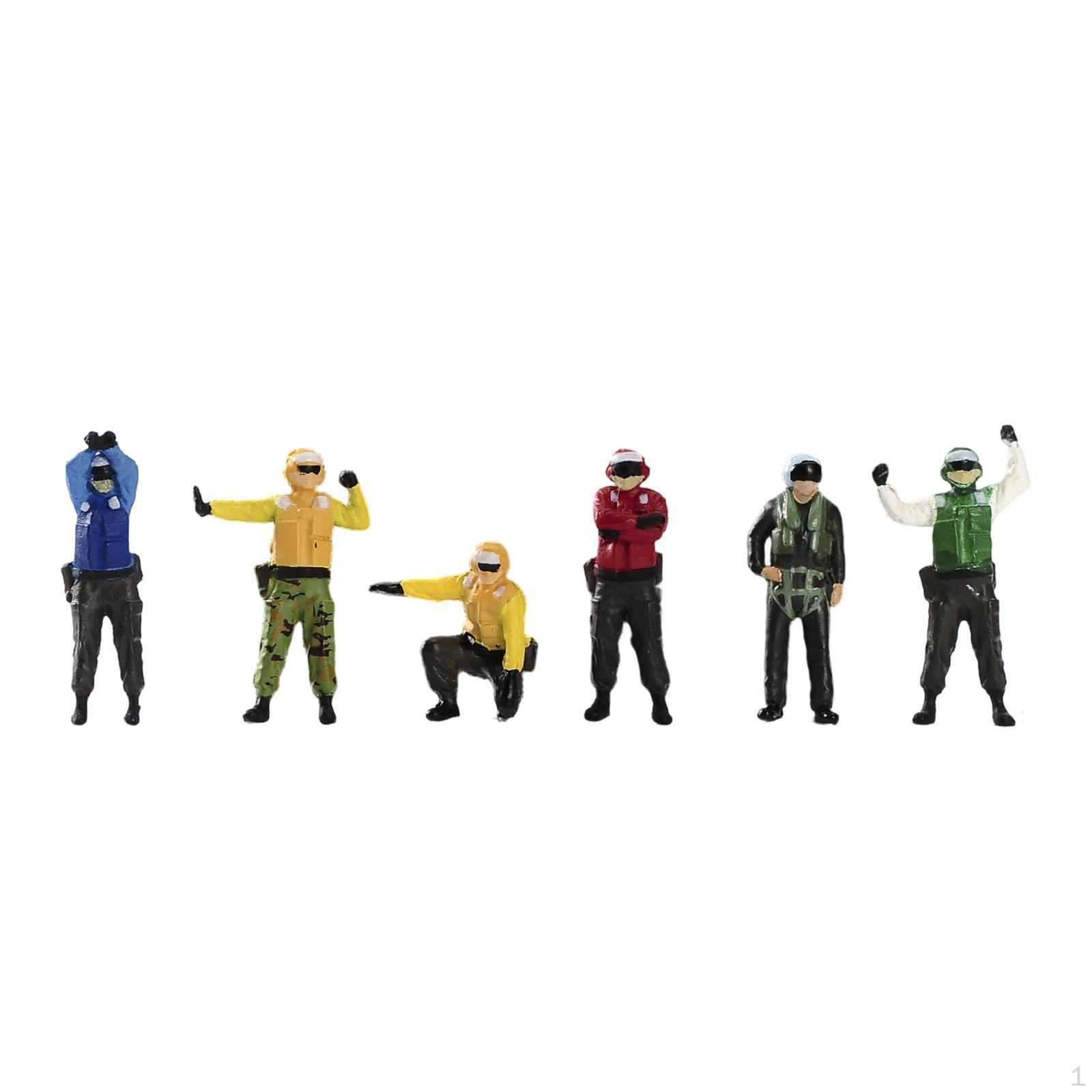 

6 Pieces 1:72 Scale Miniature People Figures Realistic Scene Props Ground Crew Model Painted for