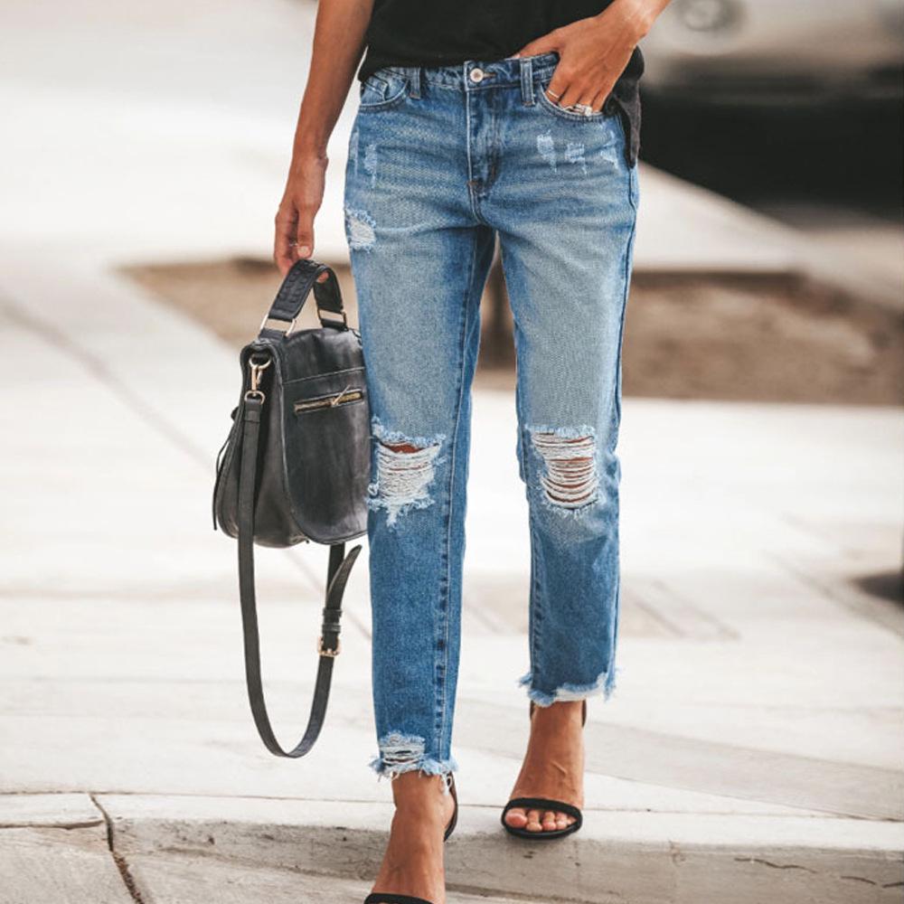 TUME Women's Elastic Retro Denim Trousers