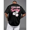 Men's Casual Short Sleeve T-Shirt with Heart Dice Print - Summer Round Neck Top, Regular Fit Tee Suitable for Daily Wear & Gaming Events