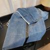 American Spicy Girl Rhinestone Lace Patchwork High-Waisted Straight Leg Slimming Denim Jeans