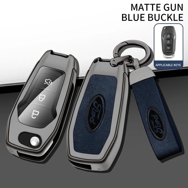 Car Sticker Hot For Ford New 3 Button Leather Car Remote Key Case Cover Shell Protection Bag For Ford Figo Mondeo 5 Ecosport Pum