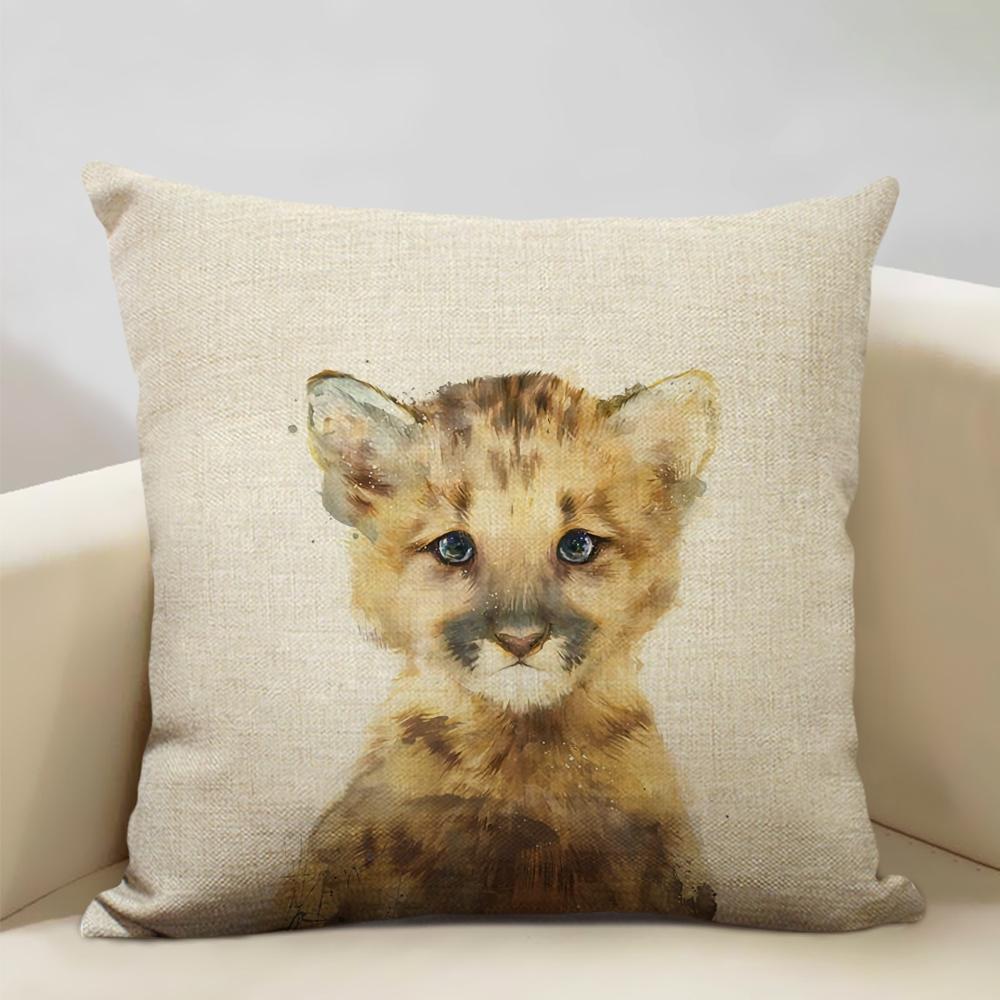 Animal Portrait Bear Lion Tiger Deer Cushion Cover Home Decoration Linen Pillow Cover 45x45cm Sofa Pillow Case Children's Gift