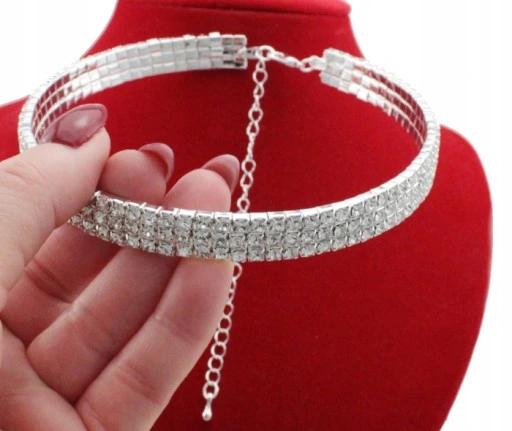 Komplet Biżuterii Srebrnej Z Cyrkoniami 2 Cz Choker Kolia Bransoletka