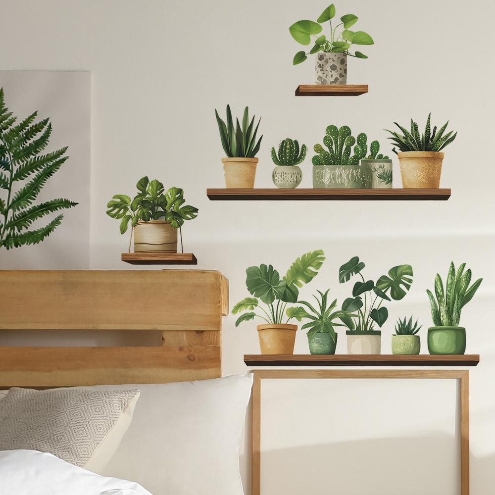 Fresh Greenery Potted Plants Shelves Bedroom Living Room Home Background Landscaping Decorative Wall Stickers