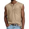 Canotta da uomo senza maniche in cotone con tasca, vestibilità casual rilassata, stile Henley, maglia sportiva per muscoli, per l'uso quotidiano
