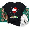 Polyester  100% New Christmas Happy Christmas Tree Santa Claus Casual and Fashionable Round-neck Short-sleeved Women's Base Tops