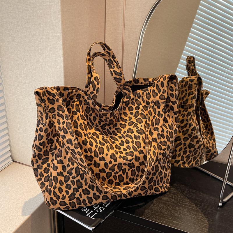 2025 Women's Leopard Print Canvas Tote Bag with Large Capacity – Shoulder & Handbag Trend