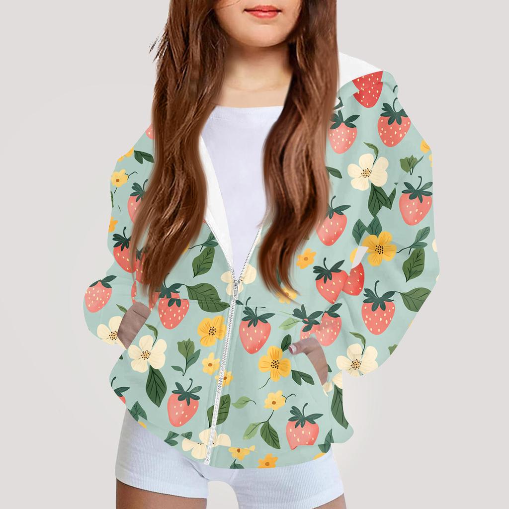 Kinder Mode Bedrucktes Langarm Kapuzensweatshirt Mädchen Hoodie Jacke