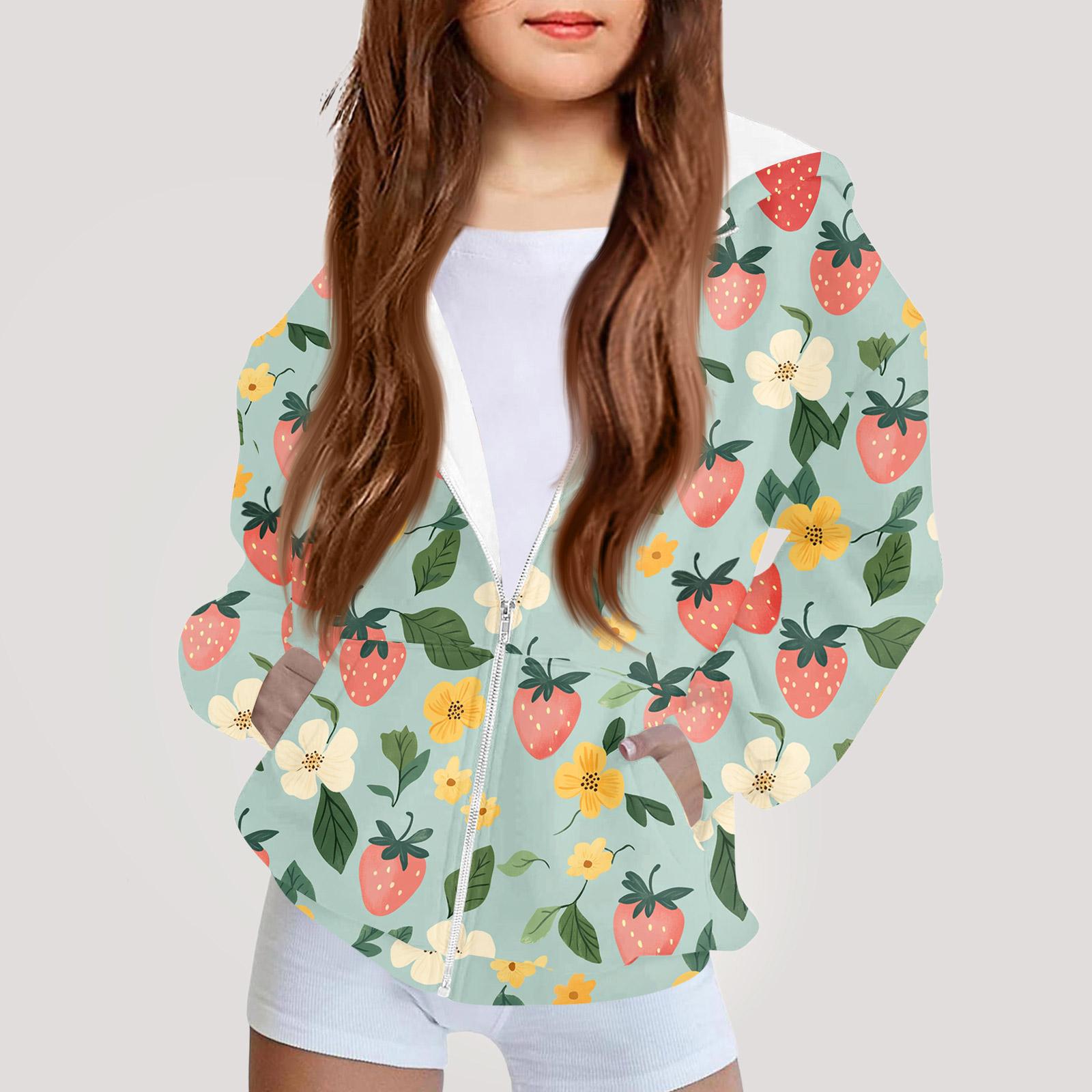 

Дитяча мода Принтована толстовка з капюшоном з довгими рукавами Куртка-худі для дівчаток 100 зелений