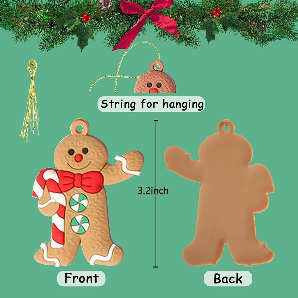 12pcs Gingerbread Man Ornaments for Christmas Tree, Assorted Plastic Gingerbread Figurines Ornaments, Christmas Tree Hanging Decorations, 3 Inch Tall