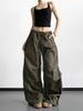 Damen-Cargo-Hose in Armeegrün - Frühjahr 2026 Stil, Kordelzug, Lockere Passform, Weiter Schnitt, Perfekt für Outdoor-Reisen