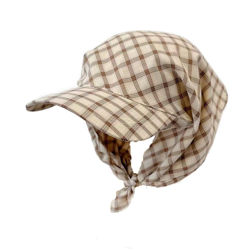 Rural Style Triangle Headscarf Hat Plaid Strappy Bandana Cap Retro Headscarf Baseball Hat  Travel