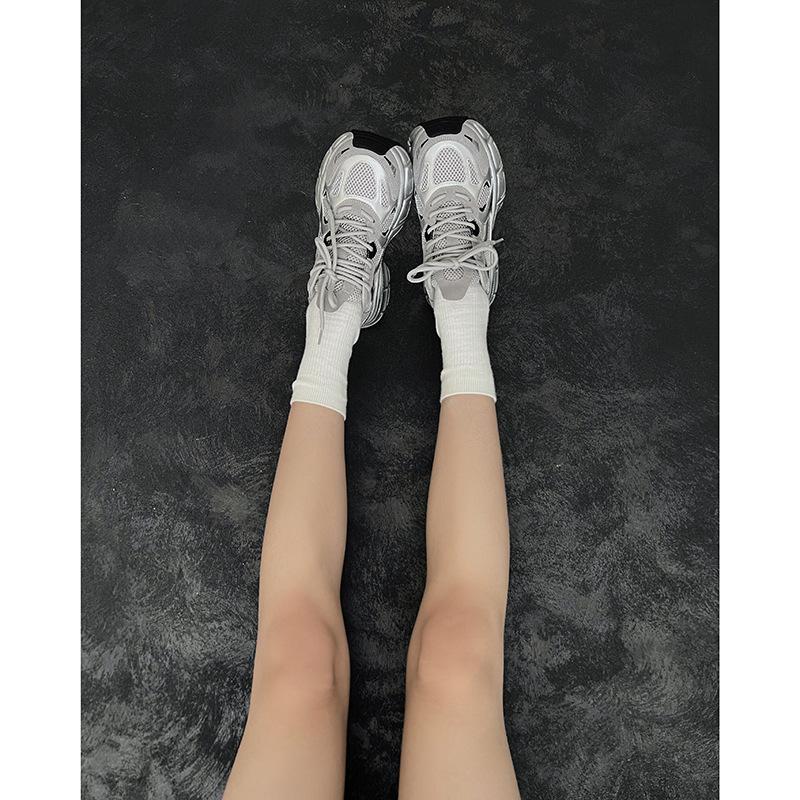Sheepskin Version Thick-soled Heightened Silver-gray Lace-up Dad Shoes for Women's 2025 Summer and Autumn New Breathable Sports and Leisure Shoes