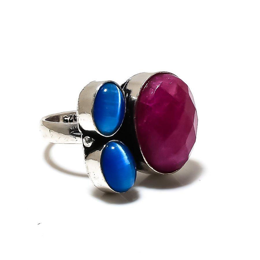 Red Jade, Monalisa Gemstone 925 Sterling Silver Jewelry Ring Size 8 SU-7425