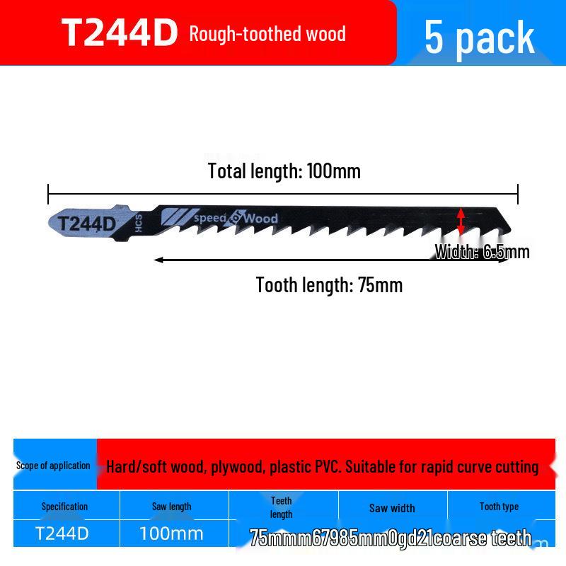 Extra Long Jigsaw Blade T244D - Fine/Coarse Teeth, Anti-Chip, for Wood, Metal, Plastic, Iron, Aluminum