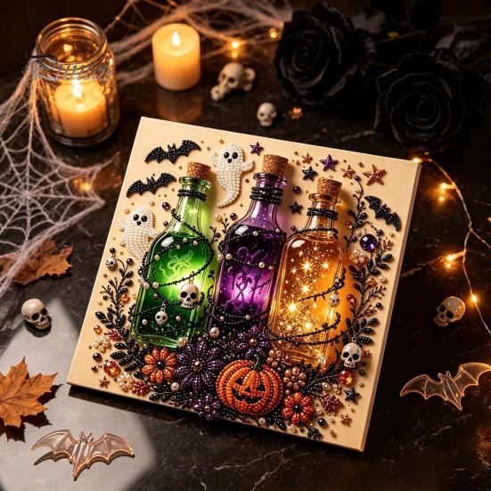 Artisanat Créatif Halloween Perles Bijoux Kit Perles Imitation, Kit Peinture DIY Citrouille Fantôme Ensemble d'Artisanat 3D pour Adultes, Murs Faits Main Idées Cadeaux Créatifs pour Fêtes