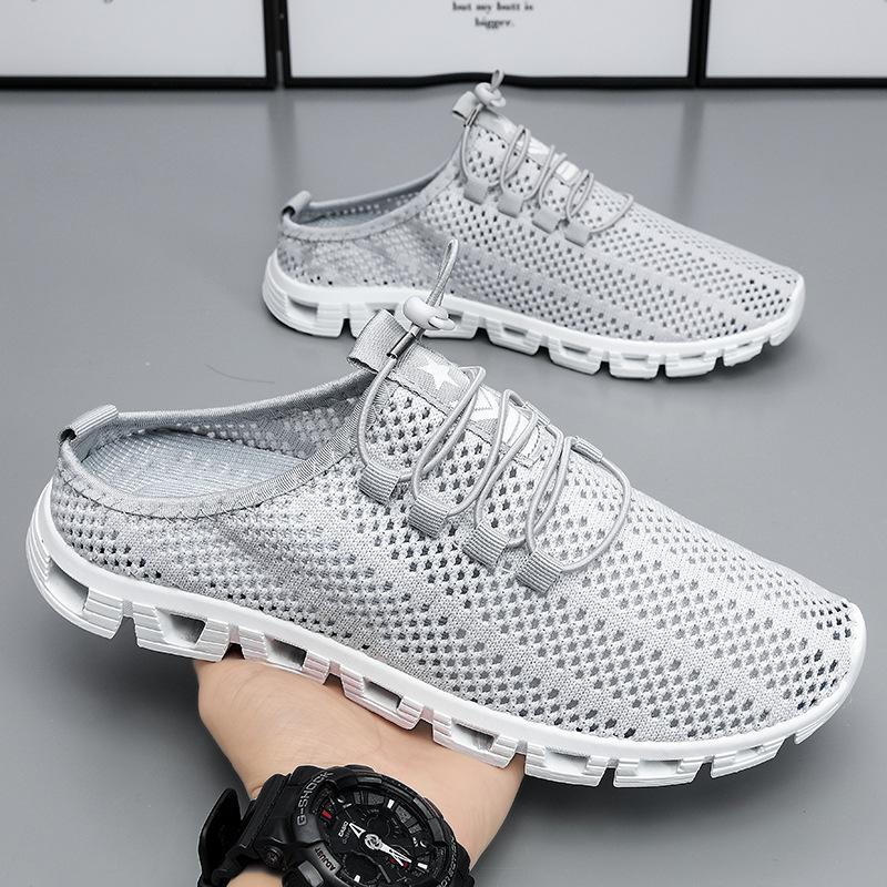 

2025 літні сітчасті чоловічі туфлі порожнисті вуличні півпідноски повсякденні трендові туфлі хлопчачі спортивні ліниві чоловічі туфлі 44