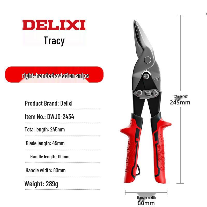 Delixi Large Stainless Steel Aviation Snips for Aluminum & Light Steel Wire