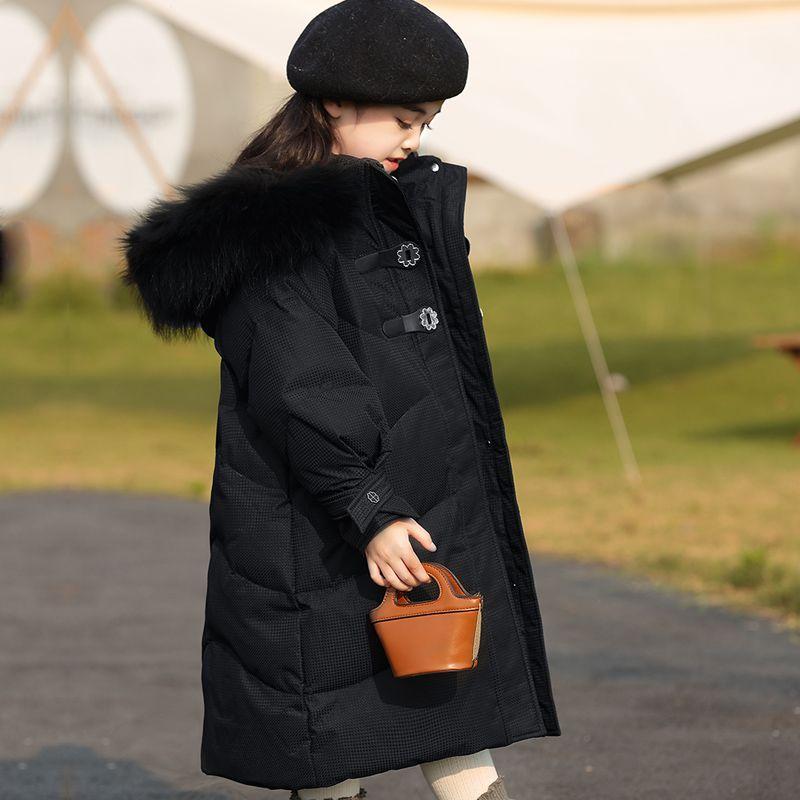 

Детская модная пуховая куртка, Зимнее теплое пуховое пальто средней длины для девочек 160 чёрный