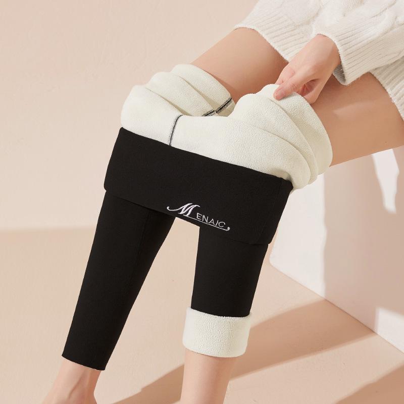 Women's High Waist Velvet Fleece-Lined Heat-Generating Plus Size Pants - Warm, Elastic, and Abdomen Shaping for Autumn and Winter