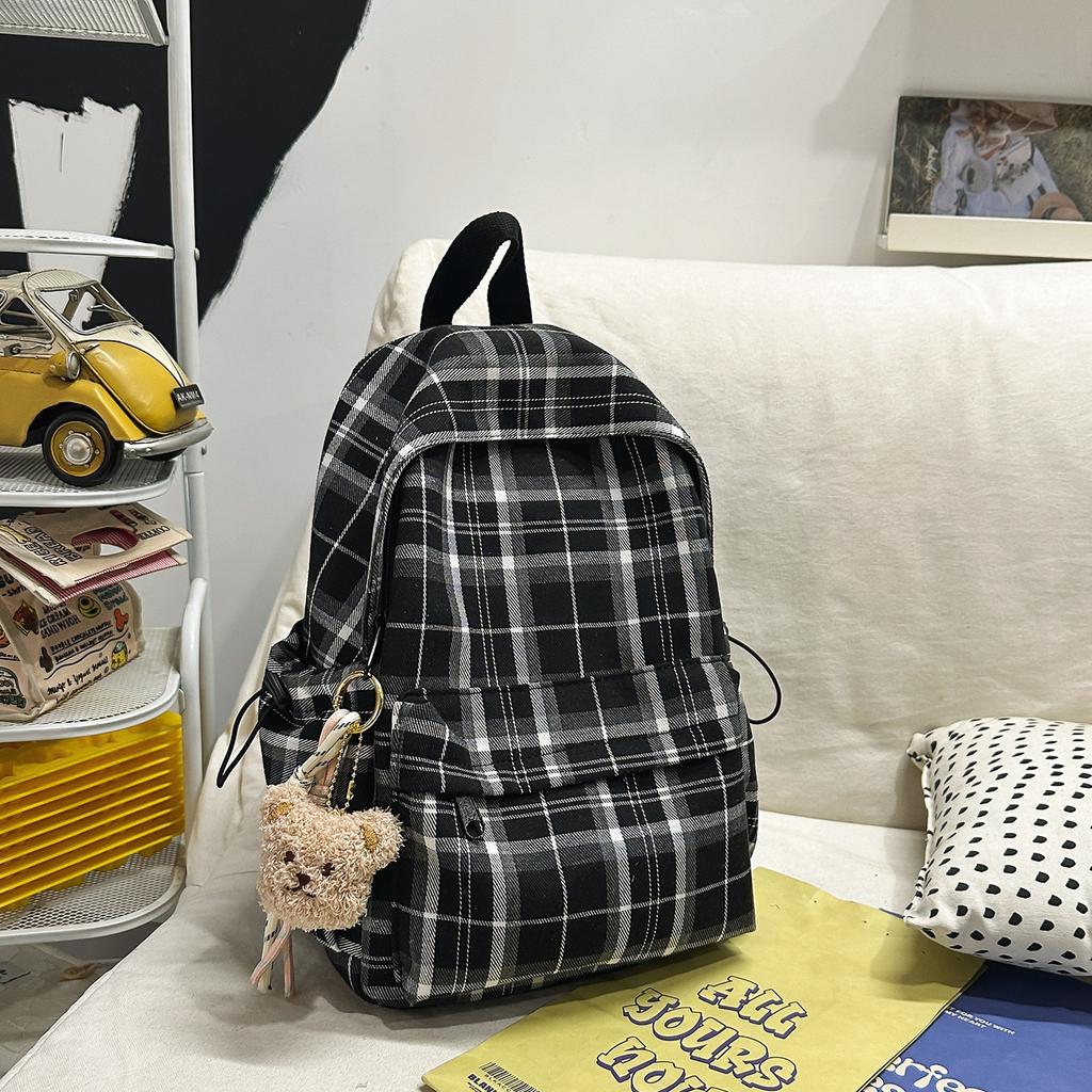 Schoolbag Schoolbag Junior High School Girls Japanese Ins Retro Plaid College Students Simple and Versatile Korean Version High School Backpack Women