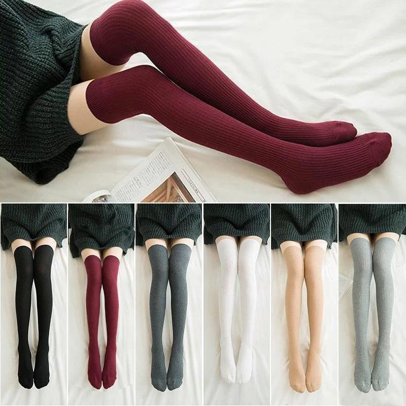 Women's Winter High Stockings Warm over Knee Soft Wool Stockings Cotton Striped Long Socks Thigh Stocking Lolita Thick Warm Sock