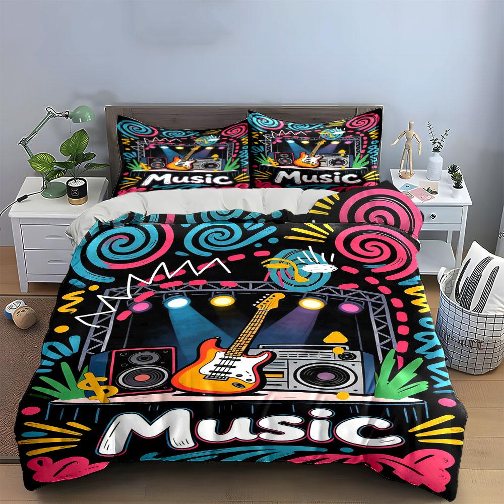 Colorful Instruments and "music" Text. Bedding Sets Duvet Cover Sets Duvet Covers Pillowcases(1 * Duvet Cover 2 * Pillowcases Without Duvet Insert)