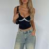 Summer New Women's Sexy V-neck Cami Top Color-block Lace Patchwork Striped Inner Tank Top for European American Y2K Girls