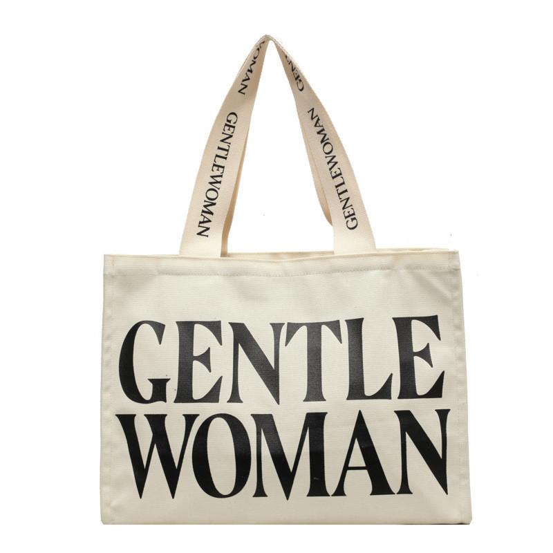 Large Capacity Letter Canvas Bag Street Style Fashion Wide Shoulder Strap Tote Bag белый