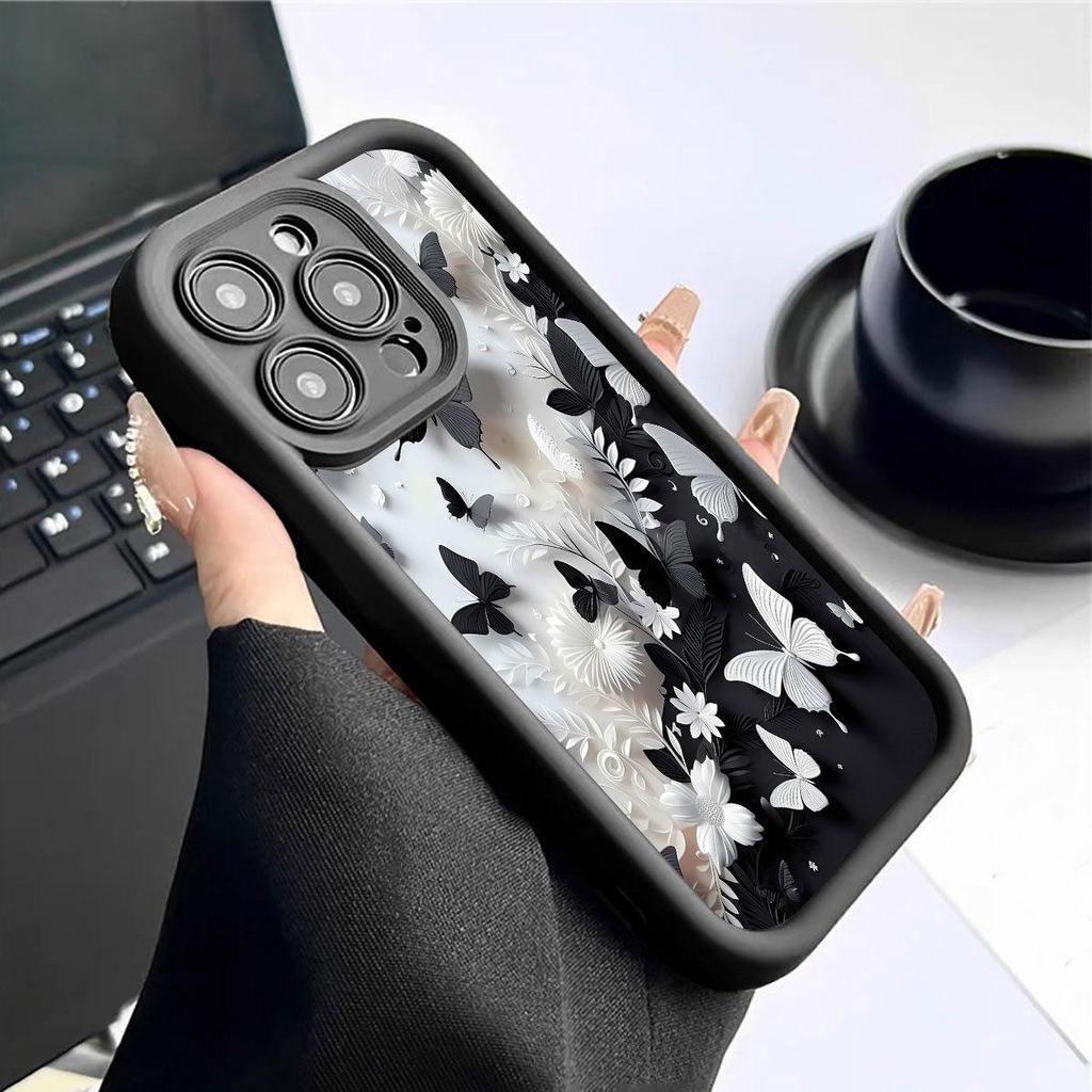 Black & White Butterfly Groove iPhone Case for 15/16/17 Pro Max - New Style Staircase Protection