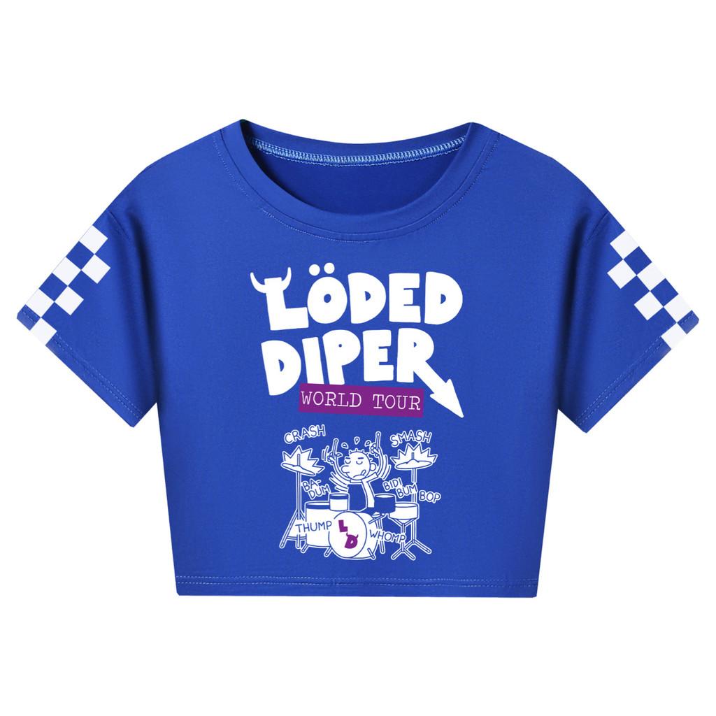 5527 Kid Girls Loded Diper Print Short Sleeves Short T-Shirt 110cm темно-синий