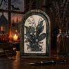 Rustic Halloween Table Decor Arched Wooden Wall Decor, Ghost Cat Double-Layer Hanging Ornament, Distressed Gothic Vintage Style Print Tabletop Plaque,