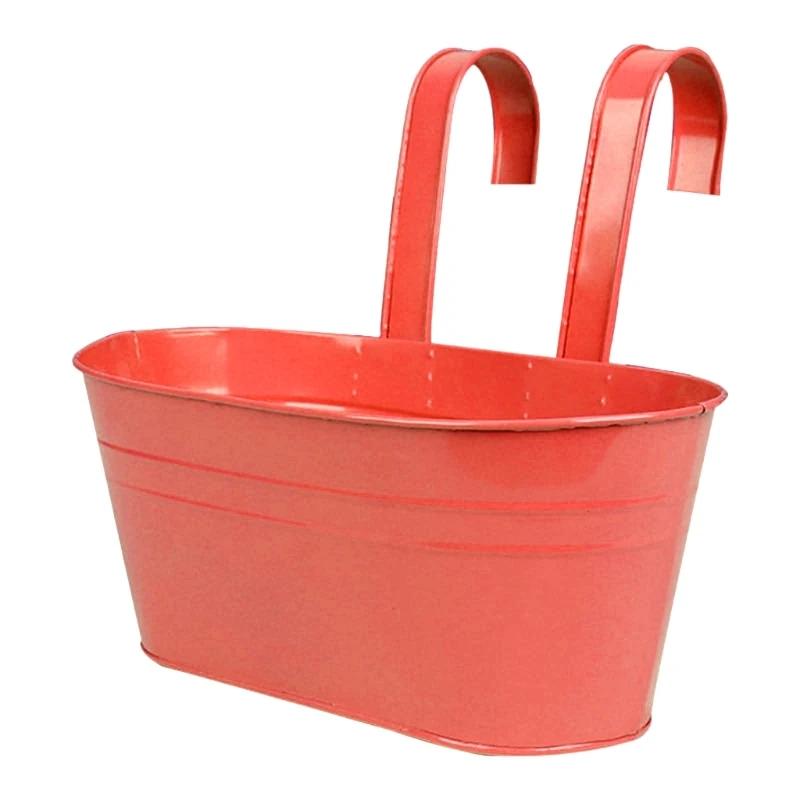 Detachable Double Hook Elliptical Flowerpot Balcony Railing Fence Dual-purpose Hanging Metal Flowerpot Bucket