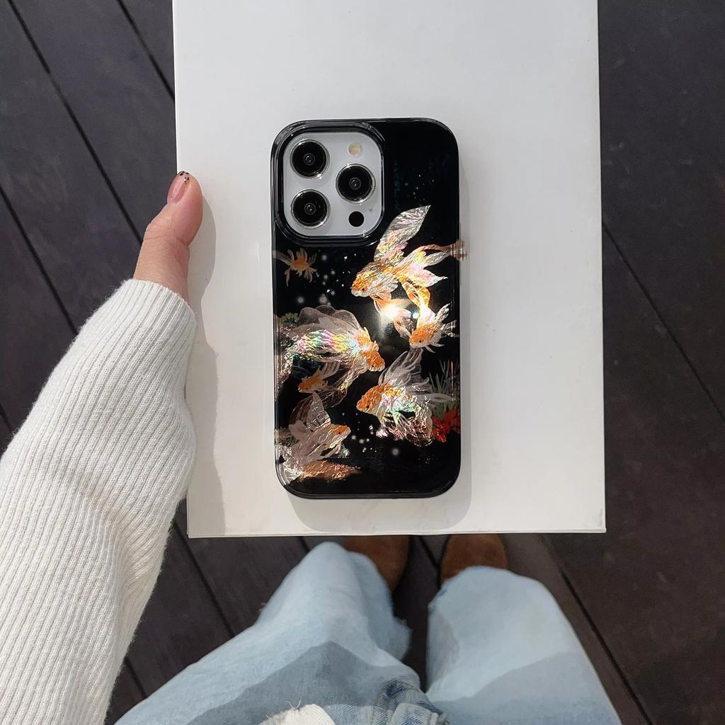 High-Quality Luckly Koi Goldfish Phone Case For iPhone 17 Air 16 e 15 14 13 12 11 Pro Max Plus Mini SE Beautiful Sparkle Cover