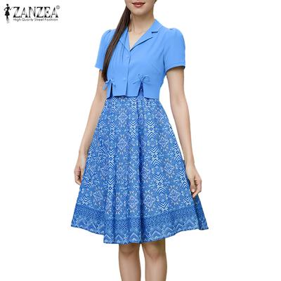 Women Casual V-Neck Short Sleeve Summer Print Dress