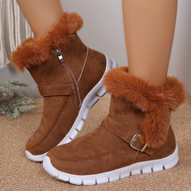Fashion AJGS New Short Plush Suede Ankle Boots Winter Women Fur Warm Chelsea Snow Boots Casual Shoes Flats Gladiator Sport Ladies Boots
