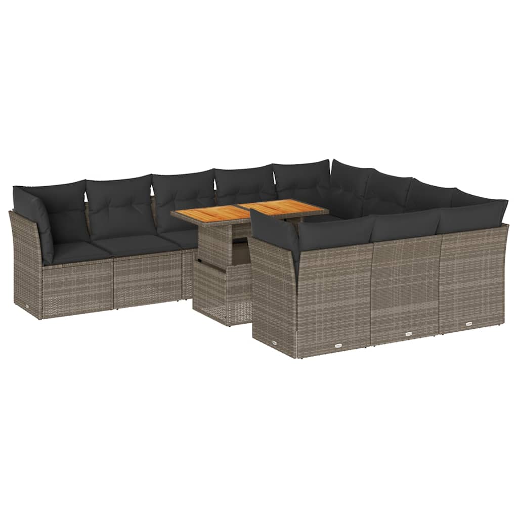 Vidaxl 11-Cz. Garden Furniture Set With Cushions, Grey Rattan Pe