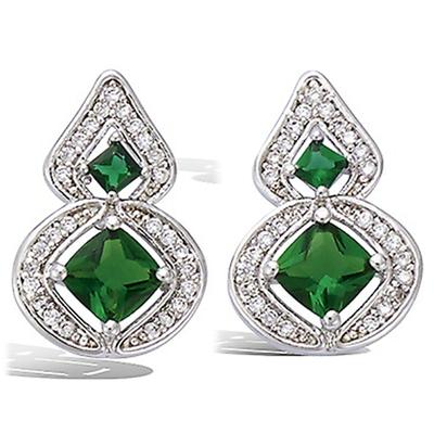 [P1237] - Silver Earrings 'Sissi' Emerald Green Silver (rhodium Plated) - 18x11 Mm