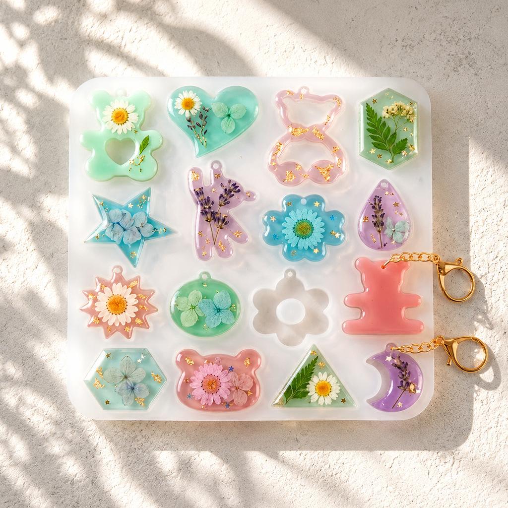 Early Riser DIY Resin Mold: Silicone Molds for Cartoon Animal & Geometric Pendants, Earrings (Rabbit, Bear, Butterfly, Flower)