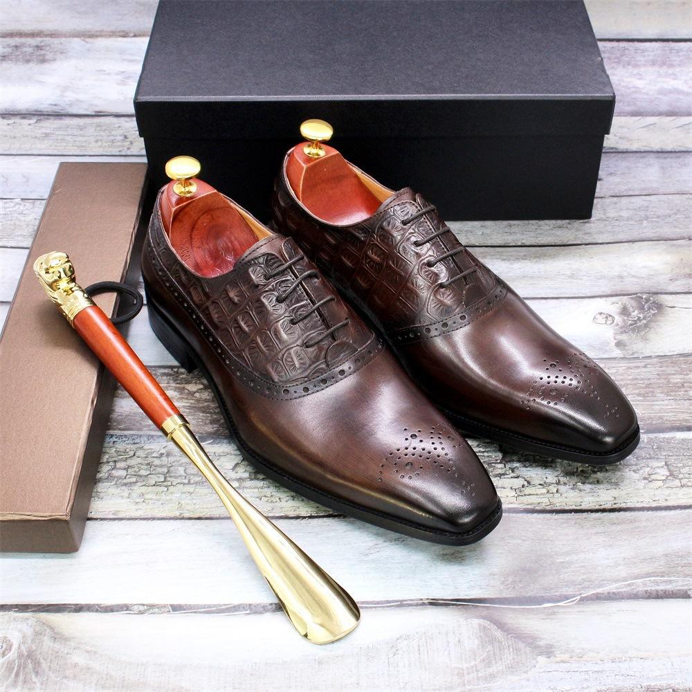 Summer Low-Top Cowhide Single Shoes Formal Men'S Shoes Lace-Up Gentleman'S Business Casual Oxford Shoes
