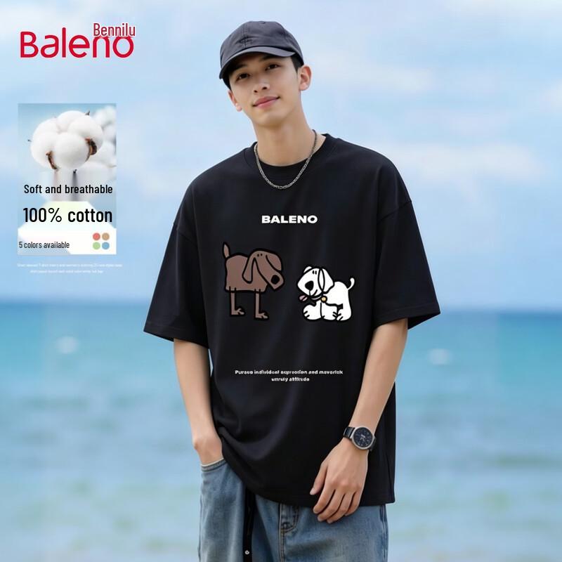 Baleno Pure Cotton Cartoon Puppy Print Couple s T-Shirt XXXL